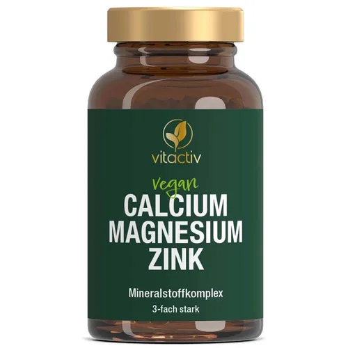 Vitactiv Natural Nutrition Calcium, Magnesium & Zink - Hochwertiger Mineralstoff-Komplex mit Calcium, Magnesium und Zink für die Unterstützung von Knochen, Muskeln und Haut. 100% natürliche Zutaten, geprüft von einem deutschen Institut.
