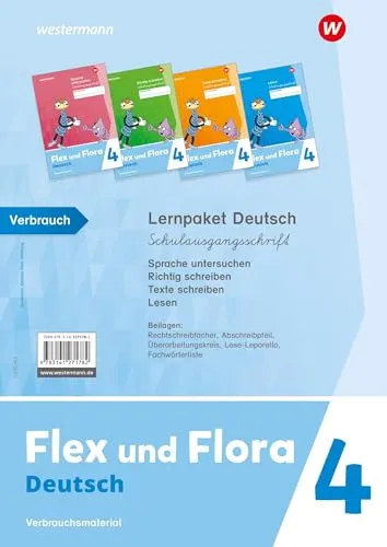 Flex und Flora - Ausgabe 2021: Lernpaket Deutsch 4 - Deutsch Schulbücher, umfassendes Lernpaket mit Schulausgangsschrift für effektives Lernen in der Grundschule.