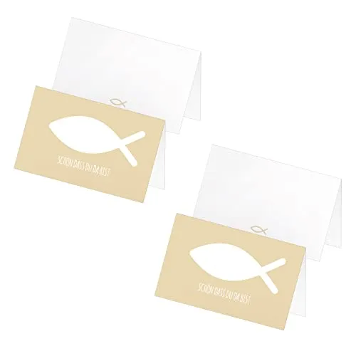 itenga 48 x Tischkarten Platzkarten Namensschild Fisch Kommunion Taufe Konfirmation Jungen Mädchen (Sand)