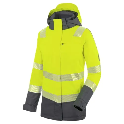 WÜRTH MODYF Warnschutz Parka Neon – Reflektierende Arbeitsjacke Größe L - Praktische Warnschutzjacke für Damen in neongelb, winddicht und wasserdicht (10.000 mm WS). Ideal für bessere Sichtbarkeit bei Nacht und Regen, mit zahlreichen Taschen für Werkzeuge und wichtige Utensilien.