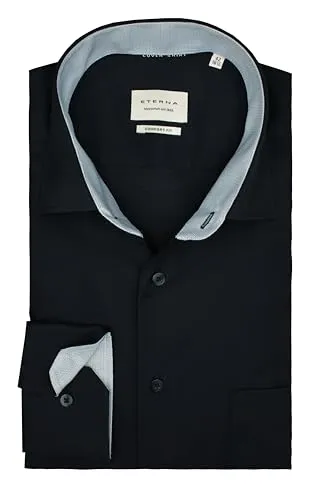 ETERNA Herren Langarm Hemd Dunkelblau Comfort Fit - Bequemes Herrenhemd aus 100% Baumwolle mit langem Arm und Brusttasche. Bügelfrei und blickdicht, ideal für den täglichen Einsatz.
