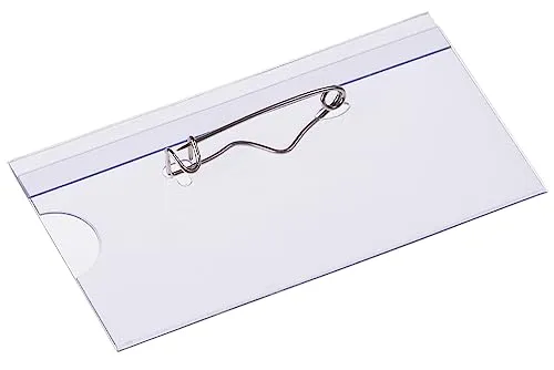 EUROPEL Kunststoff Namensschilder mit Kombi-Halter: Ansteck-Nadel & Clip - 24 Stück - 75 x 40 mm - Ausweishüllen & Namensschild-Halter - mit Blanko Einsteckschildern, farblos, 121263