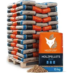 HEIZFUXX Holzpellets Blue - 15kg Sackware, ENplus A1 zertifiziert für effizientes und umweltbewusstes Heizen, 975kg auf Palette