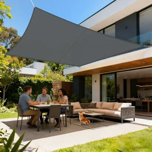 LOVE STORY Sonnensegel Wasserdicht Quadratisch 5x5m Segeltuch Sonnenschutz Windschutz PES mit 95% UV-Schutz für Balkon, Garten, Terrasse (Anthrazit)