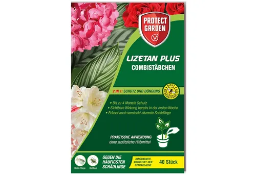 PROTECT GARDEN Lizetan Plus Combistäbchen - Langzeit-Schädlingsfrei und Premium-Dünger, 40 Stück für gesunde Zimmer- und Balkonpflanzen