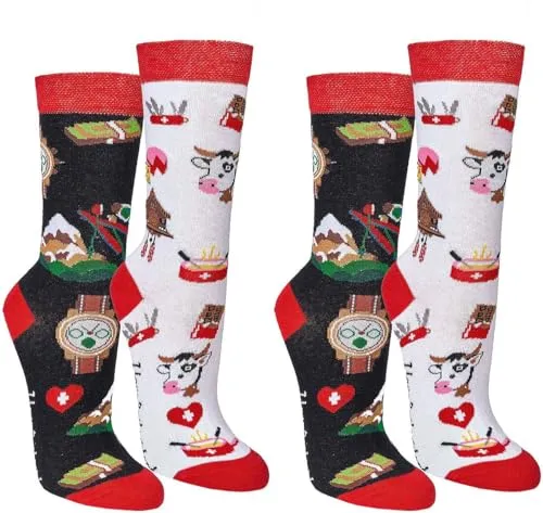 WOWERAT Witzige Socken „Schweiz“ für Teenager, Damen und Herren, 2er-Bündel (Gr.36-41, 6209.97, Farbe: schwarz - schwarz/„Schweiz“)