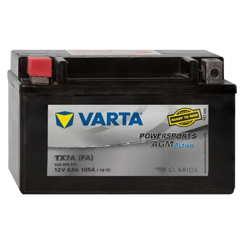 Varta TX7A 12V 6Ah Powersports AGM Motorradbatterie - Batterien für Motorräder, wartungsfrei und mit hoher Belastbarkeit. Ideal für Straßenmotorräder, bietet langanhaltende Leistung mit 105A Kaltstartstrom.