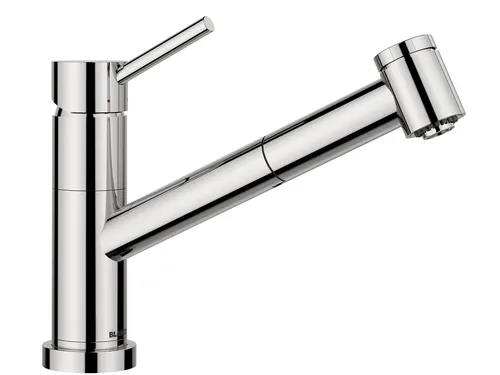 Blanco Kano-S-F Chrom Niederdruckarmatur 527970 - Elegante Niederdruckarmatur mit Ausziehauslauf und umstellbarer Schlauchbrause. Ideal für Vorfenstermontage, mit einem Schwenkbereich von 120° und einem Durchfluss von 4,25 l/min.