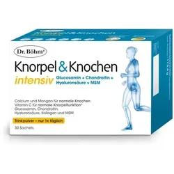 Dr. Böhm Knorpel & Knochen intensiv Trinkpulver - Chondroitin & Glukosamine Kombination, hochdosiert mit Calcium & Vitamin D für starke Knochen, schnell aufnehmbar und mit leckerem Mango-Geschmack.