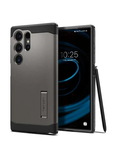 Tough Armor Case für Samsung Galaxy S24 Ultra - Gunmetal - Handy-Displayschutzfolien mit extremem dual-layer Schutz, der Stürze dank Air Cushion Technology abfängt und kabelloses Laden unterstützt.
