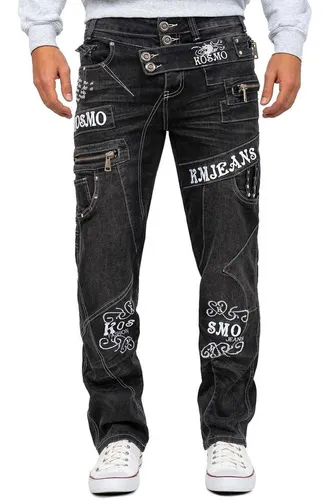 KOSMO LUPO Herren Jeans KM051-2-bans W40/L34 - Jeans im Regular-Fit für optimalen Tragekomfort, mit auffälligen Kontrastnähten und dekorativen Zierdetails im zeitlosen 5-Pocket-Stil.