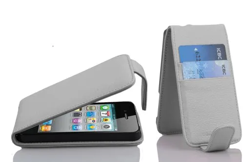 Cadorabo Hülle für Apple iPhone 4 / iPhone 4S in Schnee WEIß - Handyhülle im Flip Design mit Kartenfach - Case Cover Schutzhülle Etui Tasche Book Klapp Style