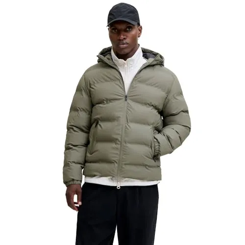 JACK & JONES Herren Jjelements Pu Pufferjacke, Dusty Olive, Größe X_L - Stylische Pufferjacke für Herren von Jack & Jones, ideal für kalte Tage. Mit Kapuze und Kordelzug, bietet sie optimalen Komfort und Wärme.