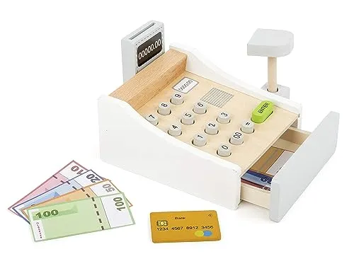Small Foot Spielkasse aus Holz mit Scanner und Kartenlesegerät - Kaufläden & Zubehör - Fördert spielerisch den Umgang mit Geld und soziale Kompetenz, inklusive hochwertigem Zubehör für kreatives Rollenspiel.