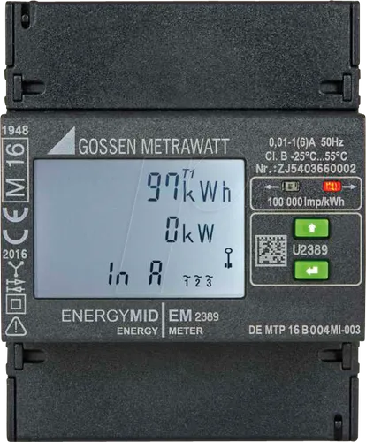 Gossen Metrawatt Energiezähler MID U2389-V027 - Elektronischer Energiezähler für Wirk- und Blindleistung, ideal für multitarifliche Anwendungen und mit Modbus-Schnittstelle für einfache Integration.