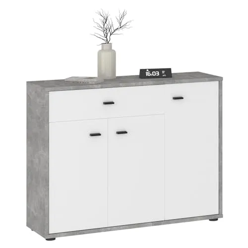 IDIMEX Highboard VIKA - Flurkommode mit Schublade - Highboard in moderner Betonoptik, ideal für Flur oder Wohnbereich. Mit 3 Türen und praktischen Ablagen für zusätzlichen Stauraum.