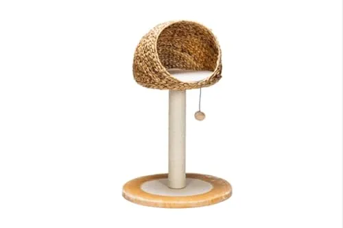 Karlie Kratzbaum Trend Line Banana Leaf II - Beige, 93 cm - Aktivitätskratzbaum mit Sisalstamm, Schlafhöhle aus Bananenblattgeflecht und Kissen für ungestörten Schlaf und Spielmöglichkeiten.