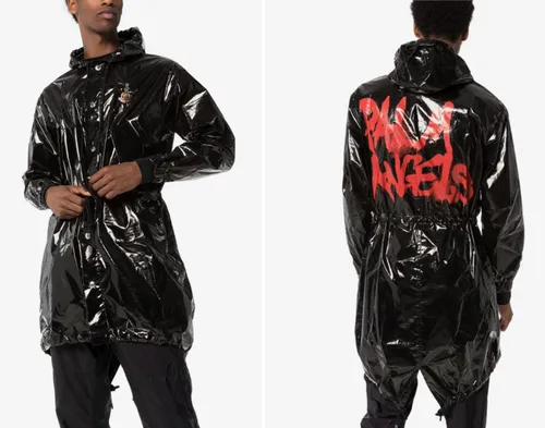 Moncler X Palm Angels Sid Patent Coat Jacke Schwarz S - Eleganter Mantel für alle Jahreszeiten, ideal für Business und Freizeit. Hochwertiges Polyester, atmungsaktiv und mit durchgehendem Reißverschluss. Limited Edition, perfekt für stilbewusste Männer.
