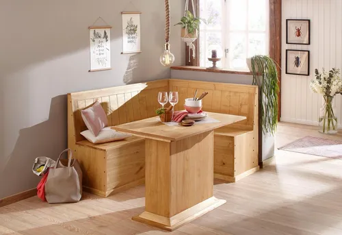 Home affaire Essgruppe Sara, (2-tlg) - Eckbank und Tisch in Beige - Essgruppen aus FSC®-zertifiziertem Massivholz, ideal für gemütliche Esszimmer mit Platz für bis zu 4 Personen.