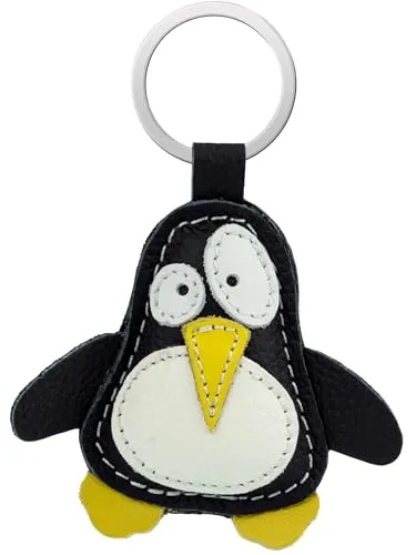 Simaru Tierisch starke Schlüsselanhänger aus hochwertigem Echtleder, Made in EU, Perfekt für Weihnachten Geburtstag Jahrestag, Finde dein Lieblingstier (Pinguin)