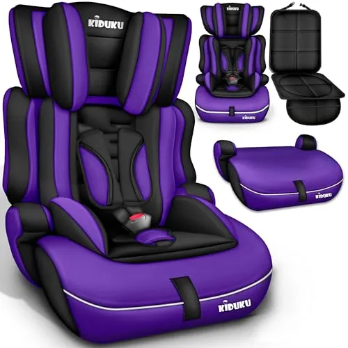 KIDUKU Autokindersitz 9-36 kg - Sicherer Autositz für Kinder - Kindersitz Gruppe 1/2/3, ECE R 129/03, mit 5-Punkt-Gurt für höchste Sicherheit. Ideal für Kinder von 1 bis 12 Jahren, in stilvollem Schwarz/Lila.
