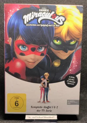 Miraculous - Staffelbox 1 + 2 DVD [6 DVDs] - Filme über die Abenteuer von Ladybug und Cat Noir, die Paris vor dem mysteriösen Hawk Moth schützen und dabei ihre geheime Identität entdecken.