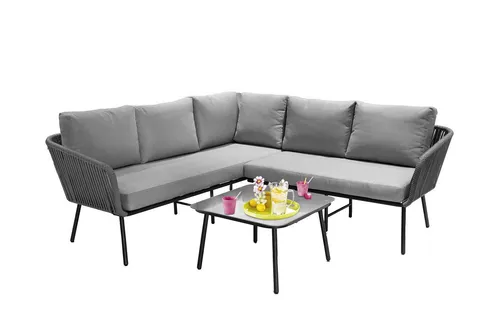 casa NOVA Loungeecke RENO - Grau Garten-Sofa - Gartensofa mit modernen Design, bestehend aus 2 Sofas und einem Tisch. Wetterfestes Polywood und robuster Stahlrahmen garantieren Langlebigkeit und Komfort für entspannte Stunden im Freien.