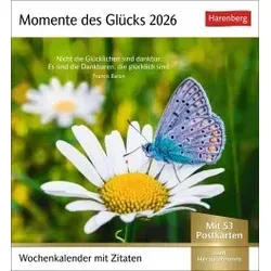 Momente des Glücks Postkartenkalender 2026 - Wochenkalender mit Zitaten, mit 53 Postkarten