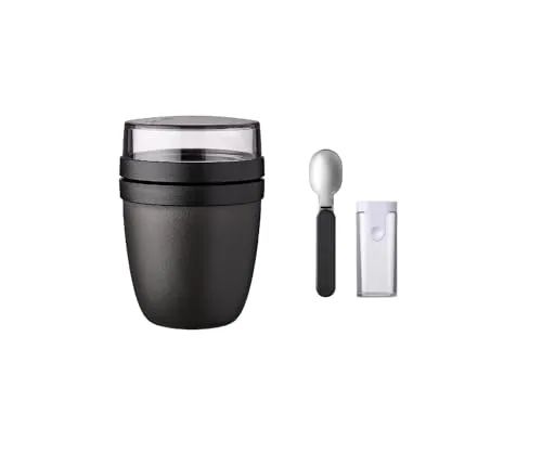 Mepal Klapplöffel Set mit Lunchpot Mini Ellipse - Lunch-Boxen mit auslaufsicherem Combi-Deckel und klappbarem Löffel, ideal für Joghurt und Müsli, mikrowellen- und gefriergeeignet.