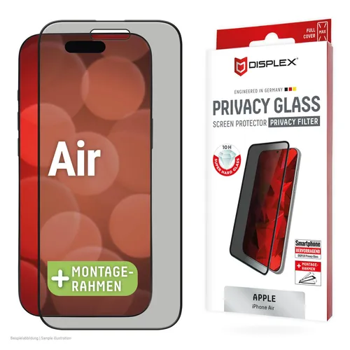 DISPLEX Privacy Panzerglas (10H) für Apple iPhone Air - Schutzfolie für iPhone, 10H Härtegrad für maximalen Schutz und optimalen Datenschutz.