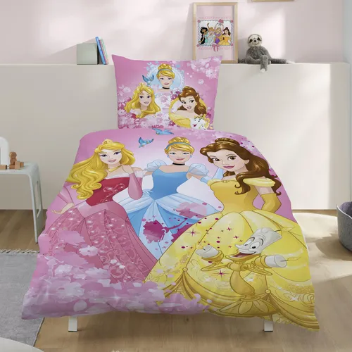 Disney Prinzessinnen Winter-Bettwäsche Set (2-tlg.) - Kuschelige Bettwäsche für Mädchen mit Cinderella, Dornröschen und Belle. Extra weich und pflegeleicht, ideal für gemütliche Winternächte. Waschbar bis 60°C und trocknergeeignet.