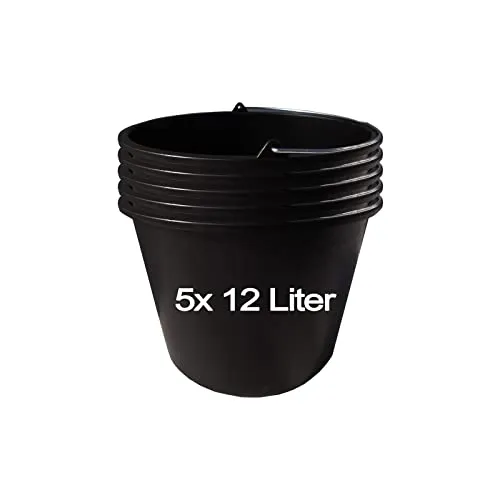 Hossi's Wholesale 5X Baueimer 12l aus Kunststoff, stabile Maurerkübel, Mörtelkübel für Baustelle und Garten