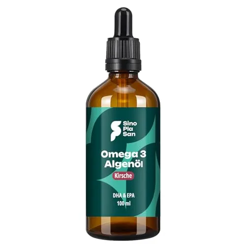 Omega-3 AlgenÖl DHA EPA Kirsche 100 ml - Arzneimittel mit hochwertigen Omega-3-Fettsäuren aus Algen, fördert die Herzgesundheit und ist in leckerer Kirschgeschmack-Form erhältlich.