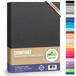 leevitex® Spannbettlaken Topperbezug Premium 170, Gummizug: Rundum-Gummizug, schwer und blickdicht, 100% Baumwolle, für Topper grau 140 - 160 cm x 200 - 220 cm