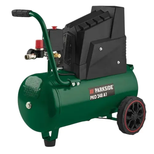 PARKSIDE® Kompressor PKO 248 A1, 1100 W, ölfrei - Leistungsstarker PARKSIDE® Kompressor PKO 248 A1 mit 1100 W und 24-Liter-Kessel. Ideal für vielseitige Anwendungen, wartungsarm und mobil dank Rädern und ergonomischem Griff.