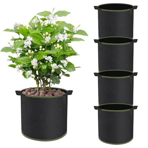 CHIHOLEN 4 Stück 4L Pflanzsack,Vliesstoff Pflanztasche mit Griffe für Kartoffeln, Tomaten und Erdbeeren, für Balkon Terrasse Gewächshaus & Garten - 1 Gallonen