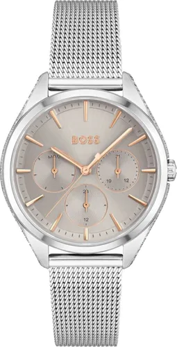 Boss Saya Silber Damen Armbanduhr 1502638 - Elegante Armbanduhr für Damen aus Edelstahl, mit 24-Stunden-Anzeige und grauem Zifferblatt. Perfekt für jeden Anlass und wasserdicht bis 3 bars.