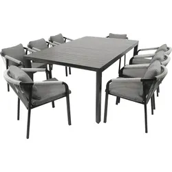 Garnitur LAGOS XL 9-teilig, Alu + Rope grau - Gartenmöbel-Set LAGOS XL – Ausziehbarer Tisch für bis zu 14 Personen, wetterfest und stilvoll mit eleganter Rope-Bespannung.