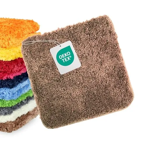 WohnDirect Badematte 45x45 cm ohne Ausschnitt Braun – Kleiner Badteppich Quadratisch & rutschfest, Flauschiger Badvorleger, Waschbar, für Gäste-WC & Fußbodenheizung
