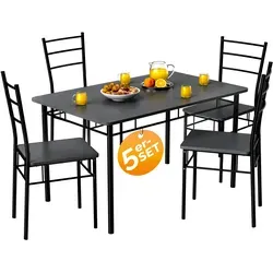 Casaria Essgruppe Leo, 5-tlg. Set mit 4 Stühlen - Moderne Essgruppe für Küche oder Esszimmer, wasserabweisende Oberflächen und stilvolles Design in Grau, ideal für gesellige Runden.