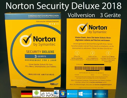 Symantec Norton Security 3.0 Deluxe für 3 Geräte, 1 Jahr - Security-Suite mit unerschütterlicher Sicherheit, benutzerfreundlicher Oberfläche und 24/7 Kundenservice zum Schutz Ihrer Daten vor digitalen Bedrohungen.