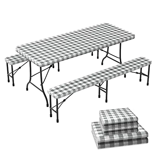 VOUNOT Outdoor Tischdecken 3er Set, Elastische Rechteckige Gartentischdecke, Geeignet für Garten, Balkon und Camping, Abwaschbar Abwischbar Wetterfest, 183cm