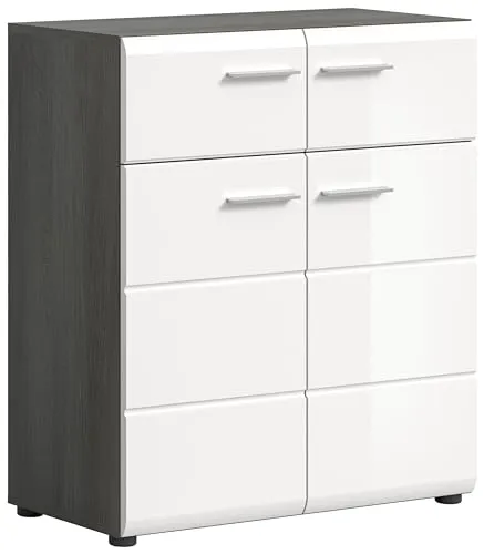 Schuhschrank Salsa - weiß, 80x90x37 cm - Moderner Schuhschrank in Weiß mit hochwertig beschichteten Hochglanz Fronten und flexiblem Stauraum durch variable Böden. Ideal für eine stilvolle und ordentliche Garderobe.