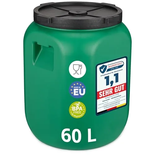 Garronda Regentonne Weithalsfass 60 Liter - Bewässerung - BPA-freier Kunststoffbehälter mit 60 l Fassungsvermögen, ideal für umweltfreundliches Gießen und Regenwassernutzung.