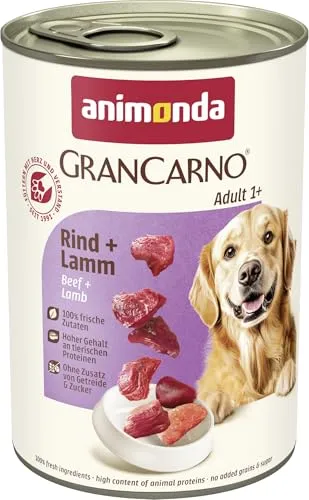 animonda GranCarno Hunde Nassfutter mit Rind + Lamm (6 x 400 g), getreidefreies Hundenassfutter ohne Zucker, für ausgewachsene Hunde, mit frischen fleischigen Zutaten