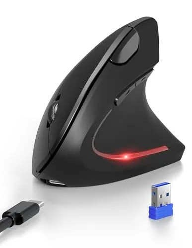 TECKNET Ergonomische Bluetooth Maus, Jiggler Wiederaufladbar Kabellose Maus (BT 5.0/3.0 + 2.4G), 6 Einstellstufen bis 4800 DPI, Optische Leise Vertikale funkmaus für Windows, MacOS, Android, iPadOS