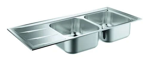 Grohe K400 Doppel-Einbauspüle mit Abtropffläche 1160 x 500 mm - Edelstahl Doppel-Einbauspüle mit praktischer Abtropffläche, robust und pflegeleicht, ideal für moderne Küchen.