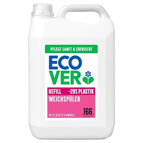Ecover Weichspüler Nachfüllpack 5L - Flüssiger Weichspüler mit Apfelblüten- und Mandelduft, dermatologisch getestet und vegan friendly. Ideal für weiche, geschmeidige und duftende Wäsche.