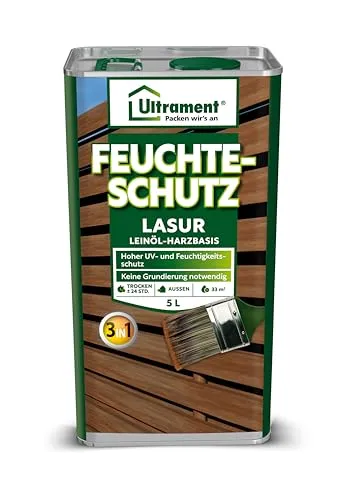 ULTRAMENT Feuchteschutz-Lasur 3-in-1, nussbaum - Holzschutz für Außen - Dünnschichtlasur auf Leinöl-Harzbasis, ideal für Sichtschutzzäune und Pergolen. Schützt vor Feuchtigkeit und UV-Strahlung, bis zu 3 Jahre Haltbarkeit ohne Grundierung.