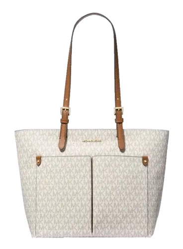 Michael Kors Jet Set Travel MD DBL Pocket Tote Vanilla - Elegante Damentasche aus hochwertigem Leder, ideal für Freizeit und Alltag. Mit doppeltem Griff und goldfarbenem Verschluss ist sie nicht nur stilvoll, sondern auch praktisch.